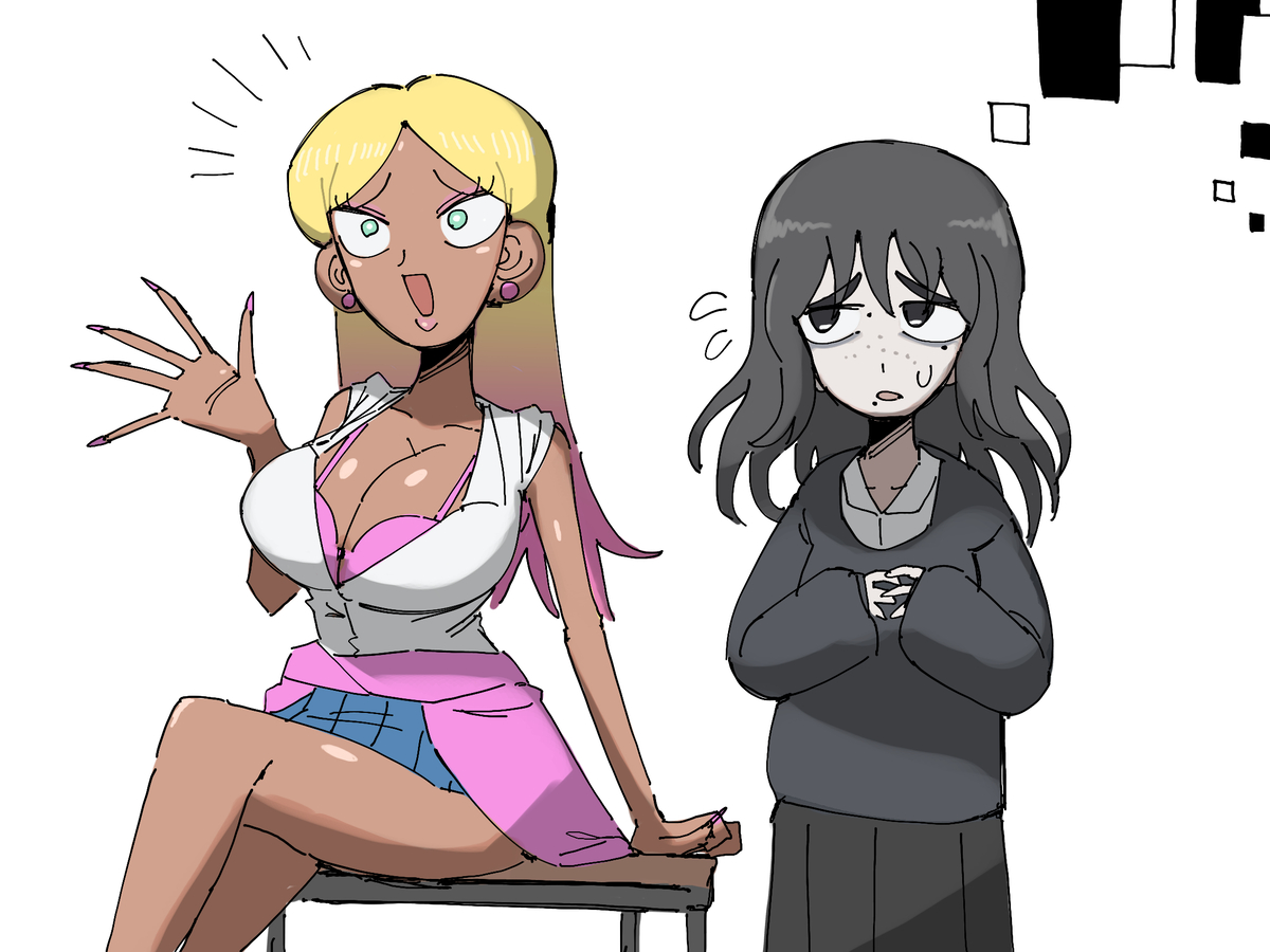 This is a pixiv picture whose title is バグってテクスチャが入れ替わる陽キャちゃんと陰キャちゃん.