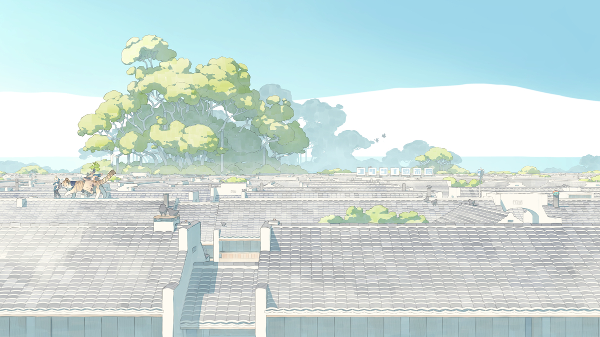 This is a pixiv picture whose title is 屋根上道.