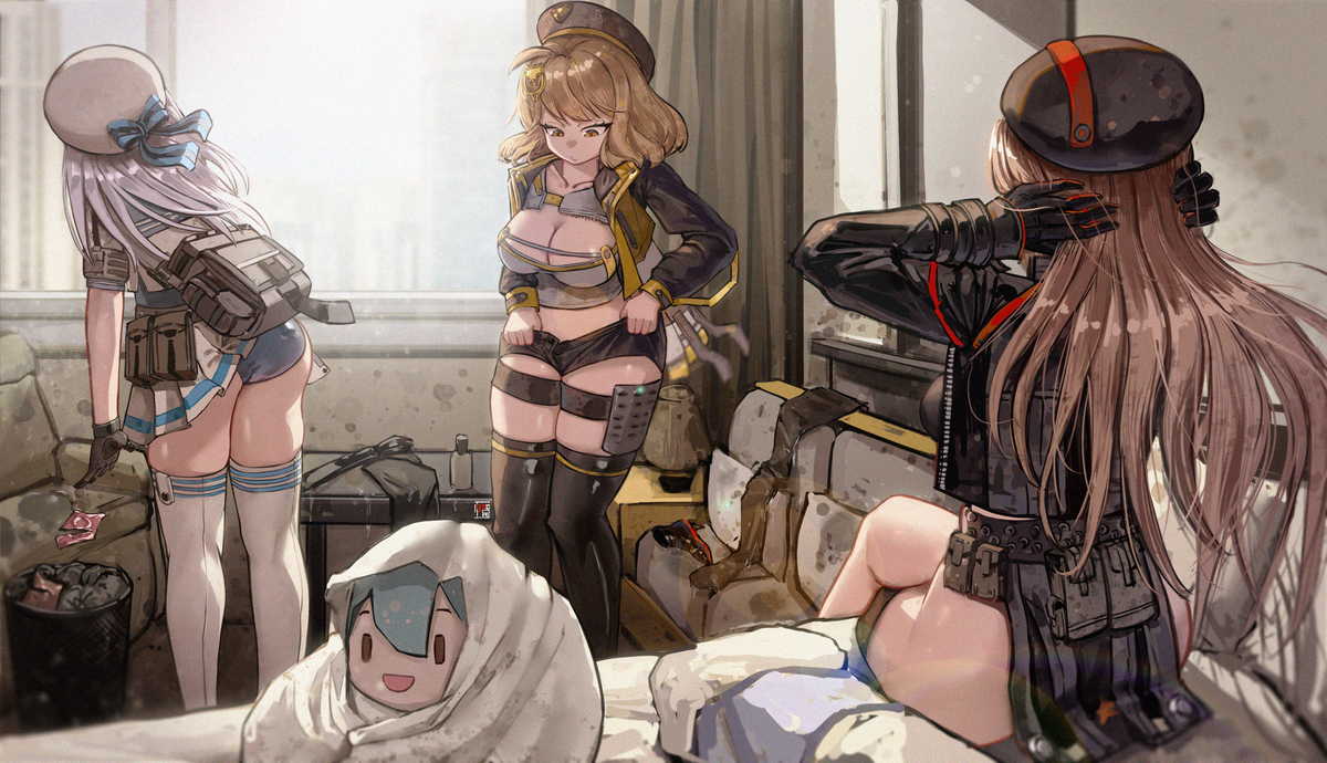 This is a pixiv picture whose title is 【绘画过程】通宵玩NIKKE后，感觉身心俱疲.