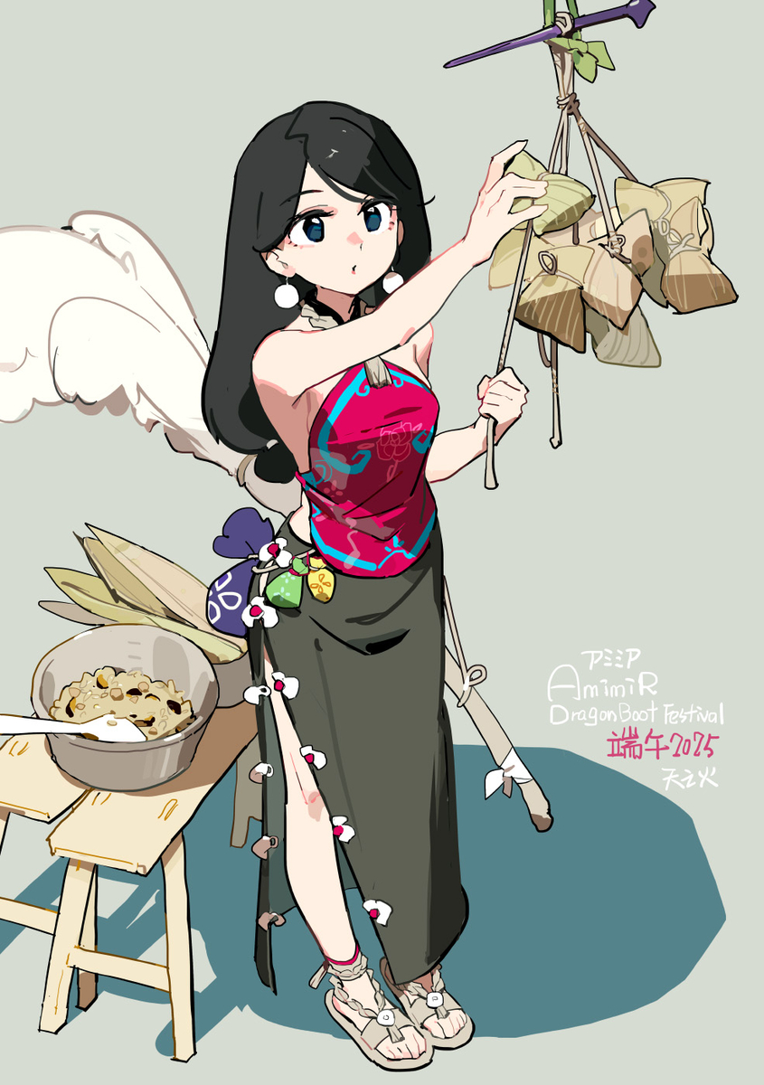 This is a pixiv picture whose title is 端午包粽 / 粽子を作る.