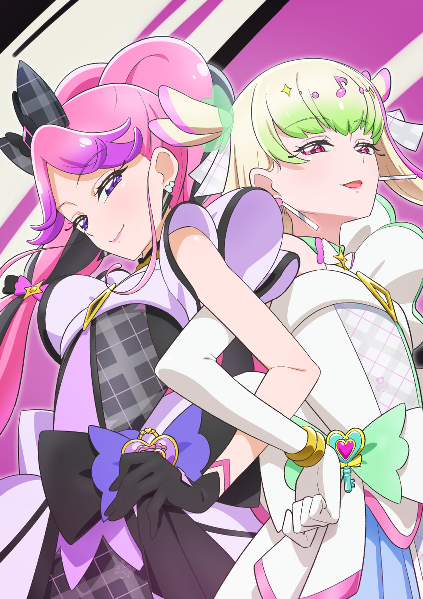 This is a pixiv picture whose title is 🖤🩷🤍💚.