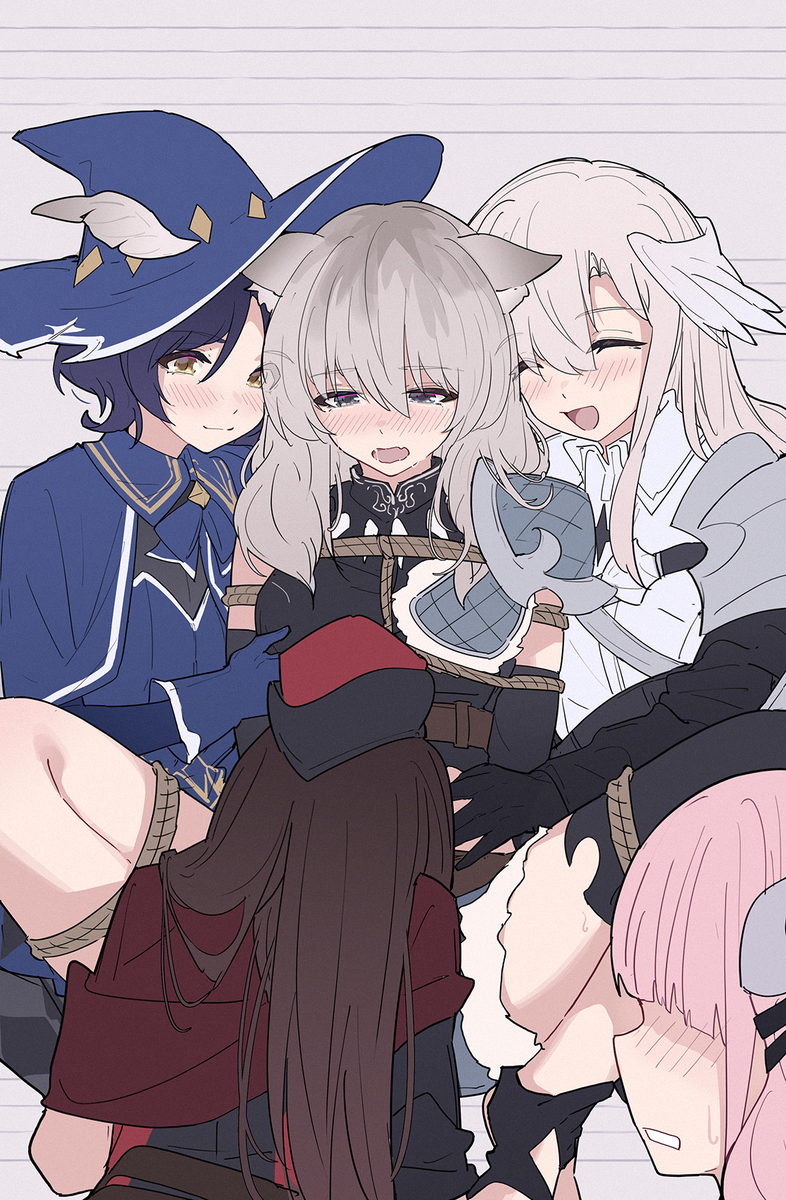 This is a pixiv picture whose title is day75 魔剑士落入了勇者小队的魔爪.