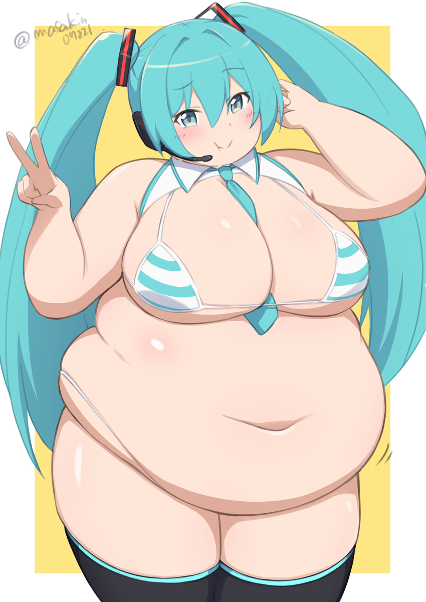 This is a pixiv picture whose title is 肥満化でっぷりミク.