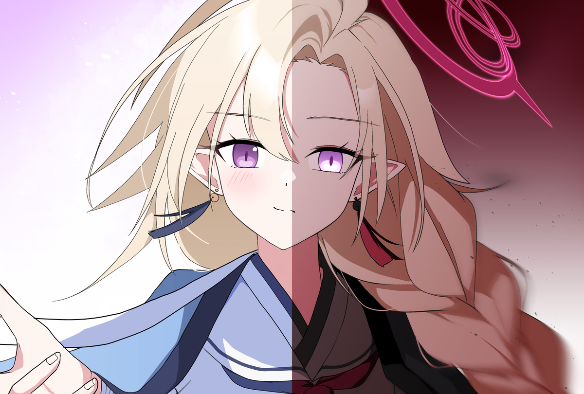 This is a pixiv picture whose title is ナグサの“幻想”とアヤメの“現実”.