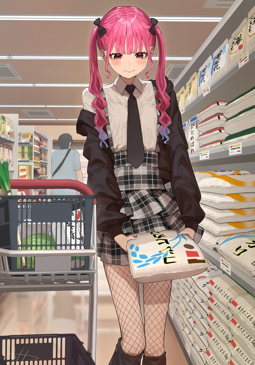 This is a pixiv picture whose title is スーパーでお買い物する見た目地雷系幼馴染.