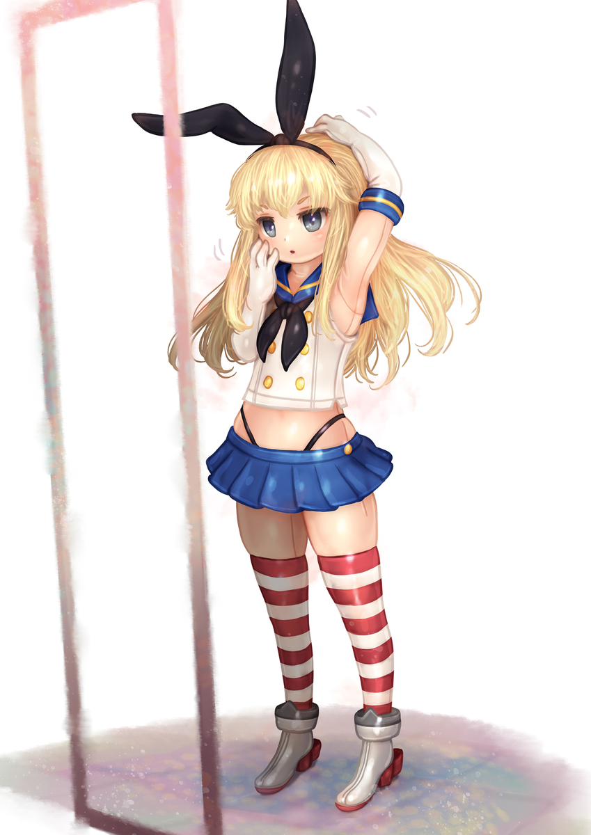 This is a pixiv picture whose title is お面のズレを直す島風ちゃん.