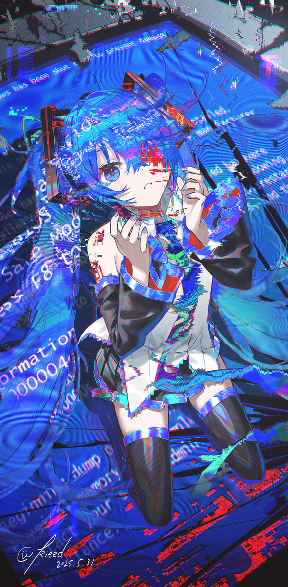 This is a pixiv picture whose title is blue screen miku.