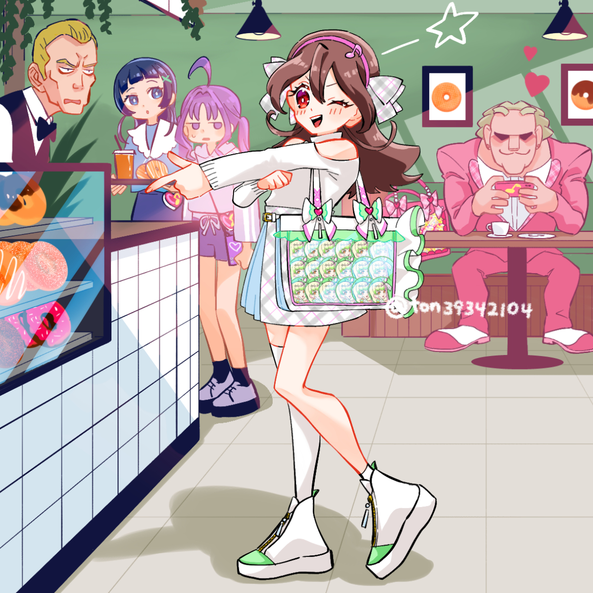 This is a pixiv picture whose title is ズキューン💚🩷.