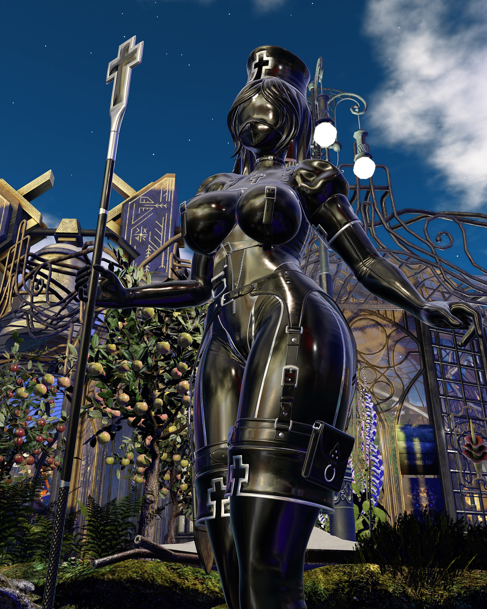 This is a pixiv picture whose title is Latex Mage Nun.