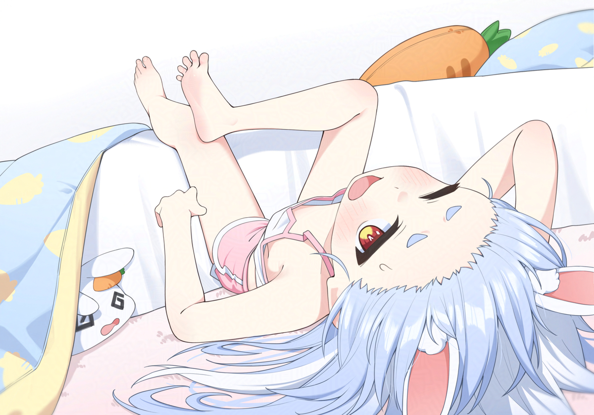 This is a pixiv picture whose title is 침대에서 떨어진 페코.