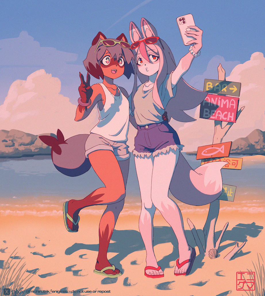 This is a pixiv picture whose title is 「夕方の海辺」.