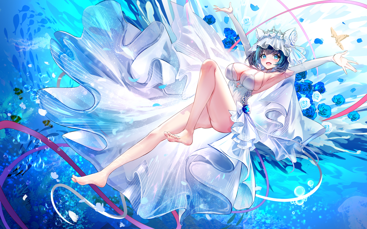This is a pixiv picture whose title is 柴郡猫猫的婚纱.