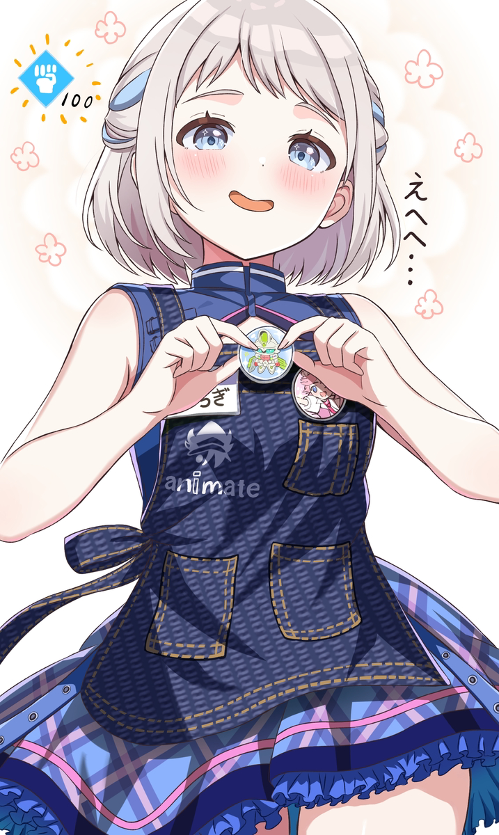 This is a pixiv picture whose title is エプロンに好きな缶バッジをつけてニヤニヤするリーリヤ.
