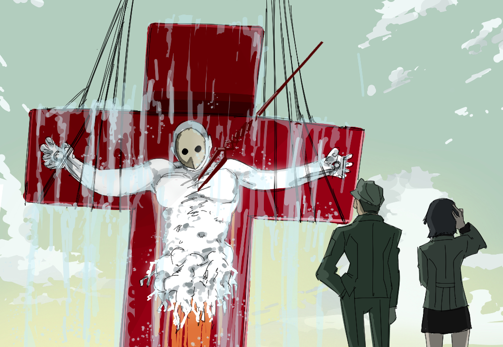 This is a pixiv picture whose title is 向こう側の世界(制作会社同じの別作品)から来たシャロンの薔薇.