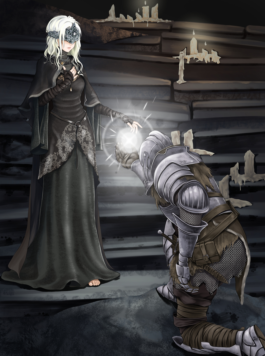 This is a pixiv picture whose title is Fire Keeper & Ashen One.