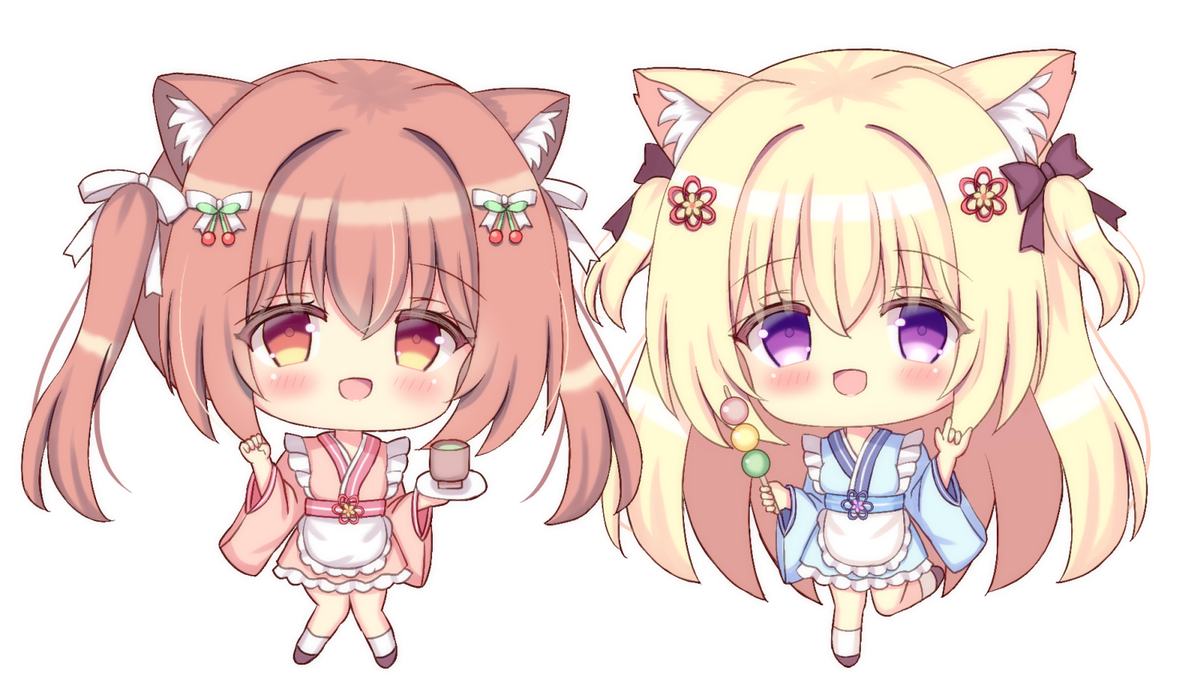 This is a pixiv picture whose title is 🍵🐱🦊🍡.