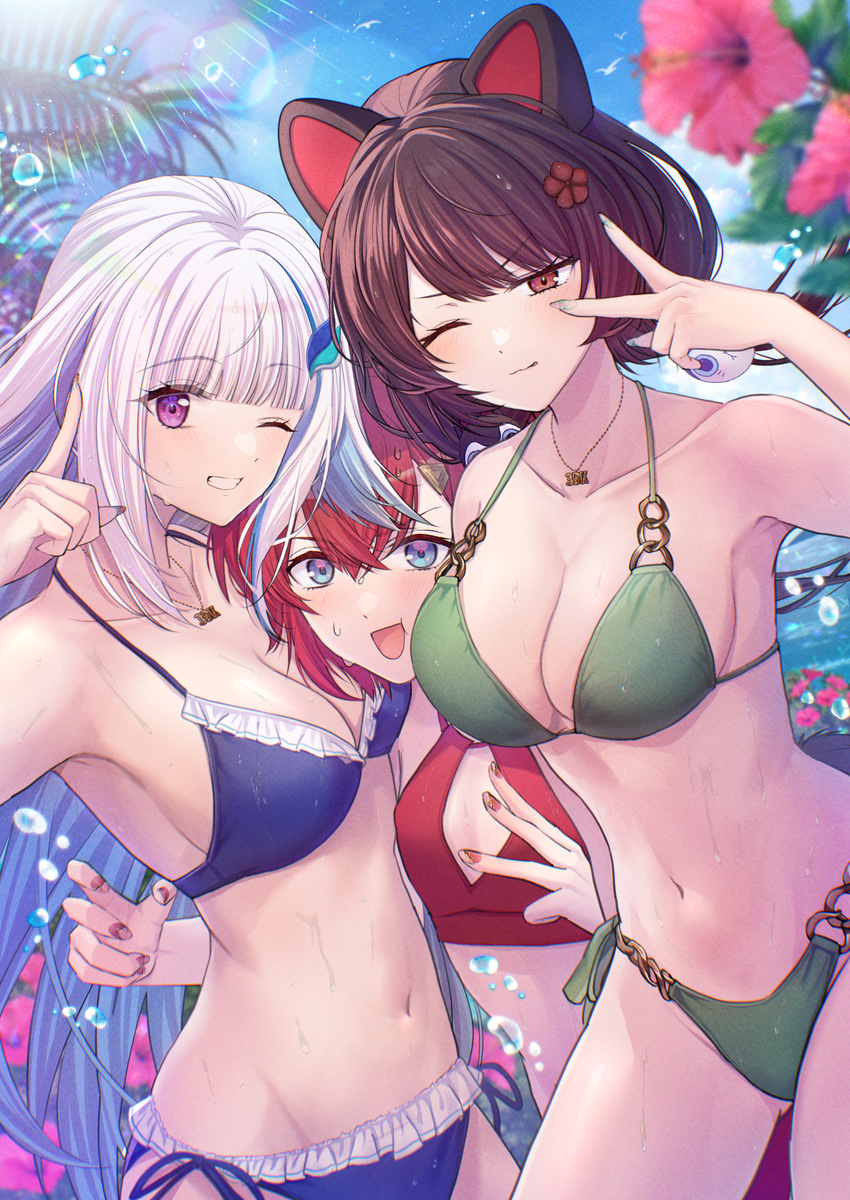 This is a pixiv picture whose title is 水着さんばか.