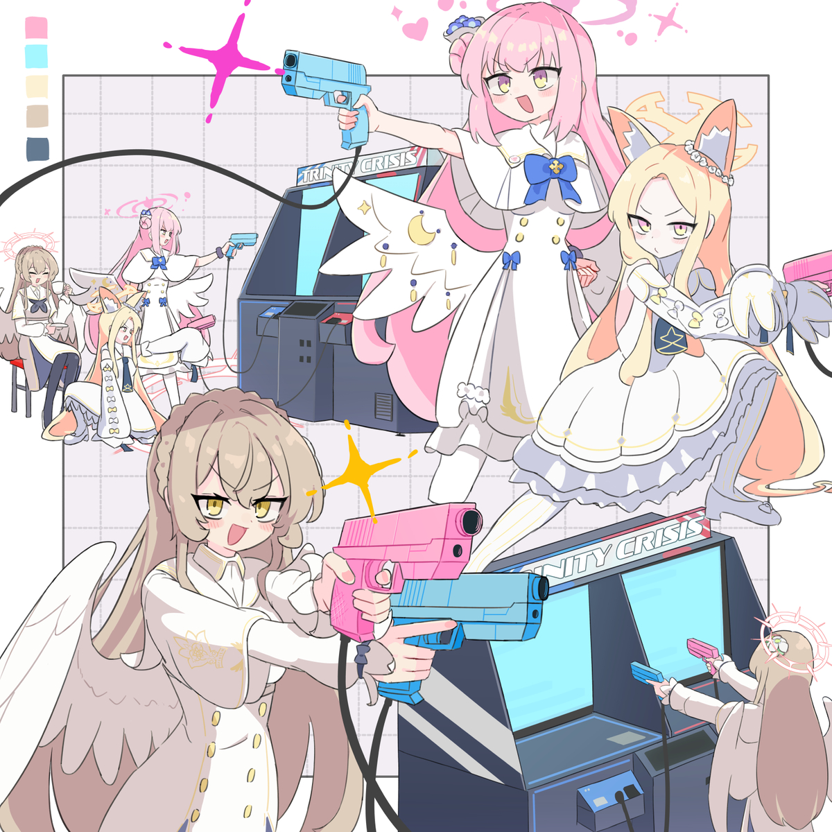 This is a pixiv picture whose title is ゲームセンターで全力で遊ぶティーパーティー.