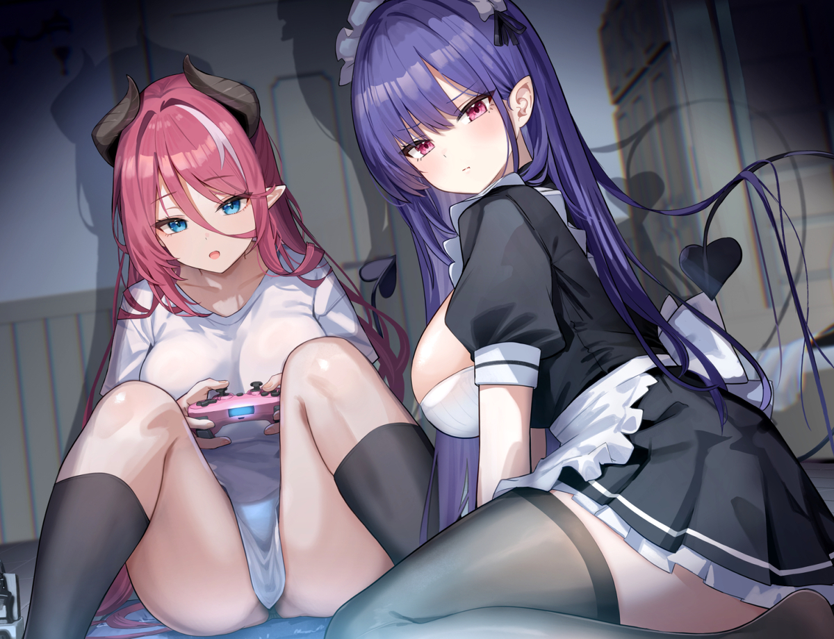This is a pixiv picture whose title is ゲームにしか興味がないサキュバスの姫.