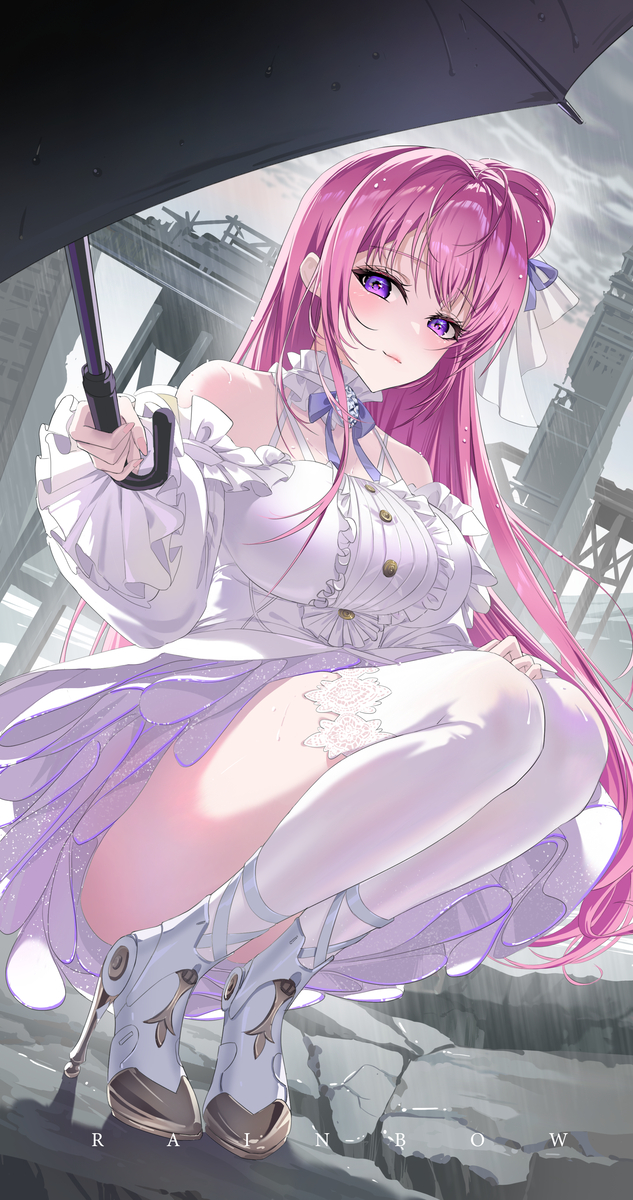 This is a pixiv picture whose title is 下雨了，doro说要帮你撑伞~.