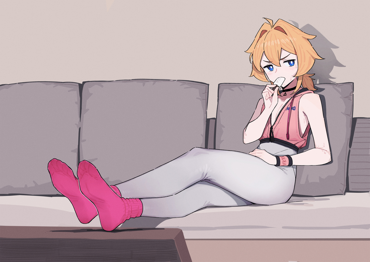 This is a pixiv picture whose title is “谁说瑜伽裤只能女孩子穿了？”.