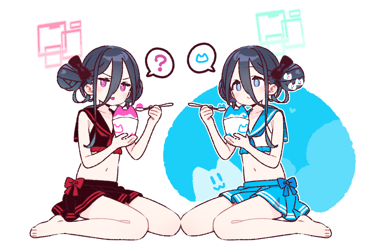 This is a pixiv picture whose title is お団子水着なアリスちゃんとケイちゃん✨🍧🍧✨.