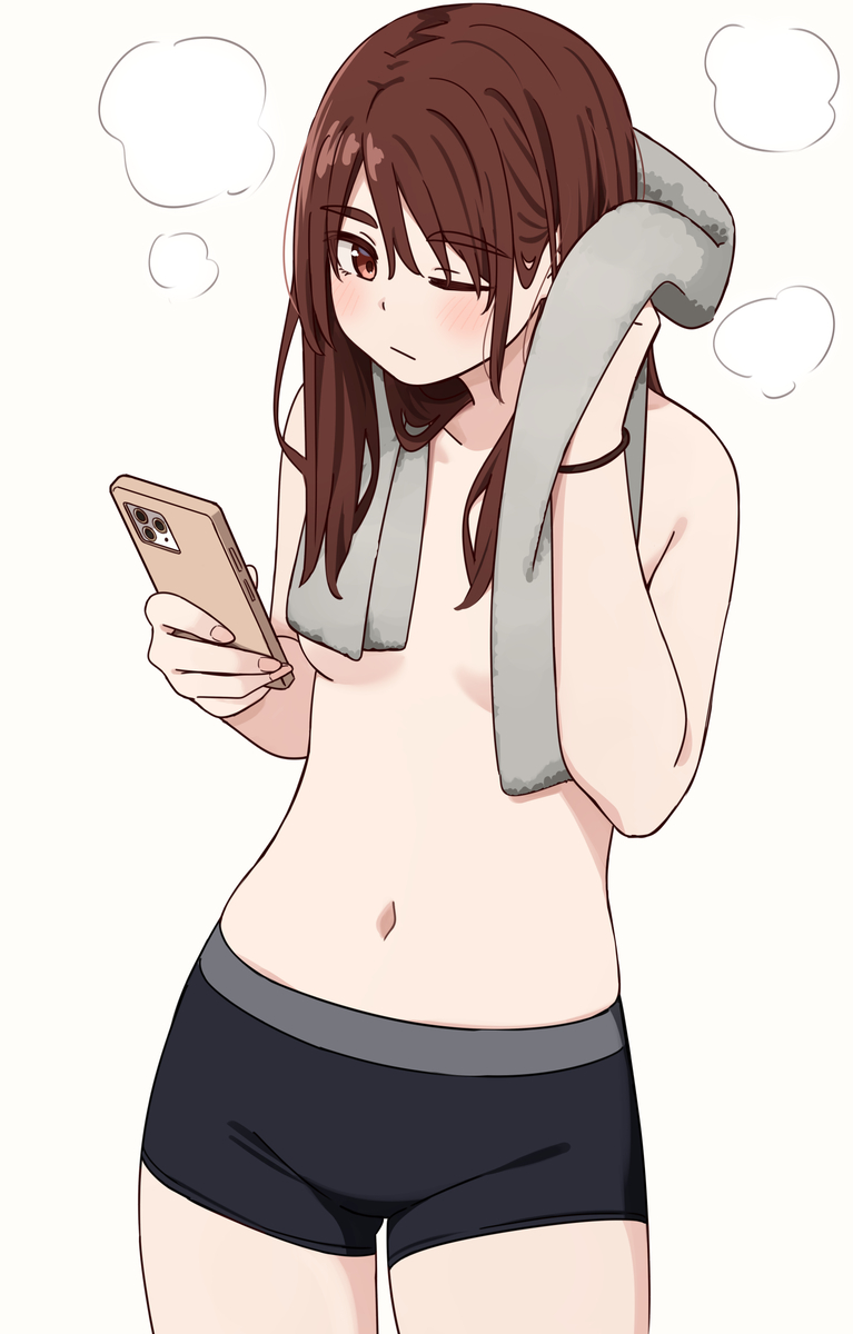This is a pixiv picture whose title is お風呂上りパンイチ紗希ちゃん.