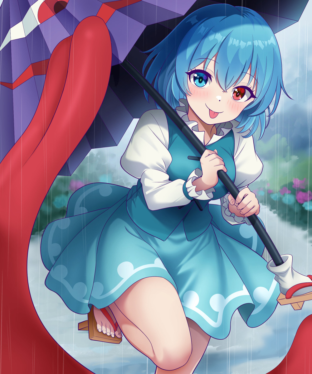 This is a pixiv picture whose title is 梅雨の唐傘お化け.