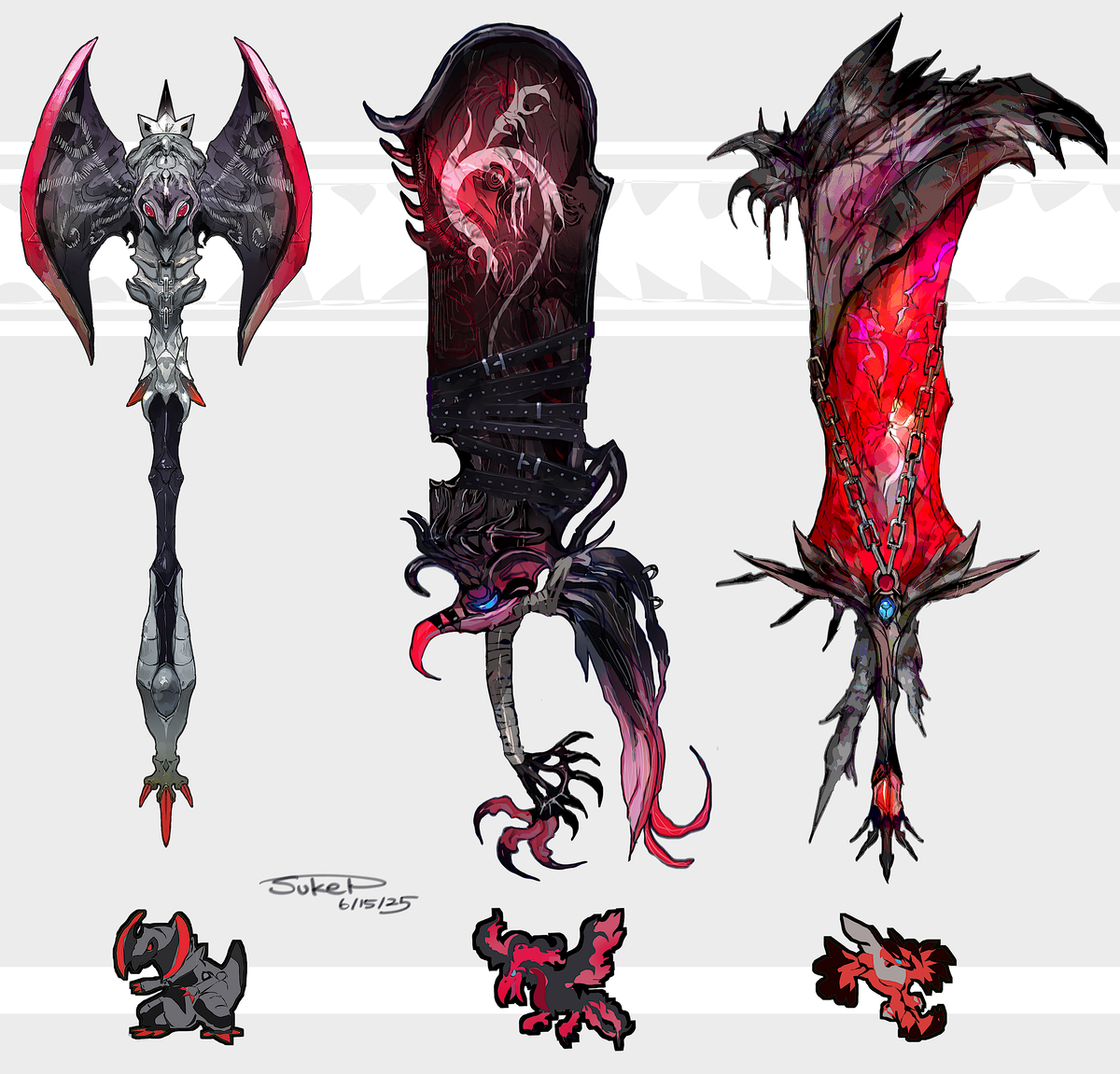 This is a pixiv picture whose title is 赤と黒の武器（ポケモン）.