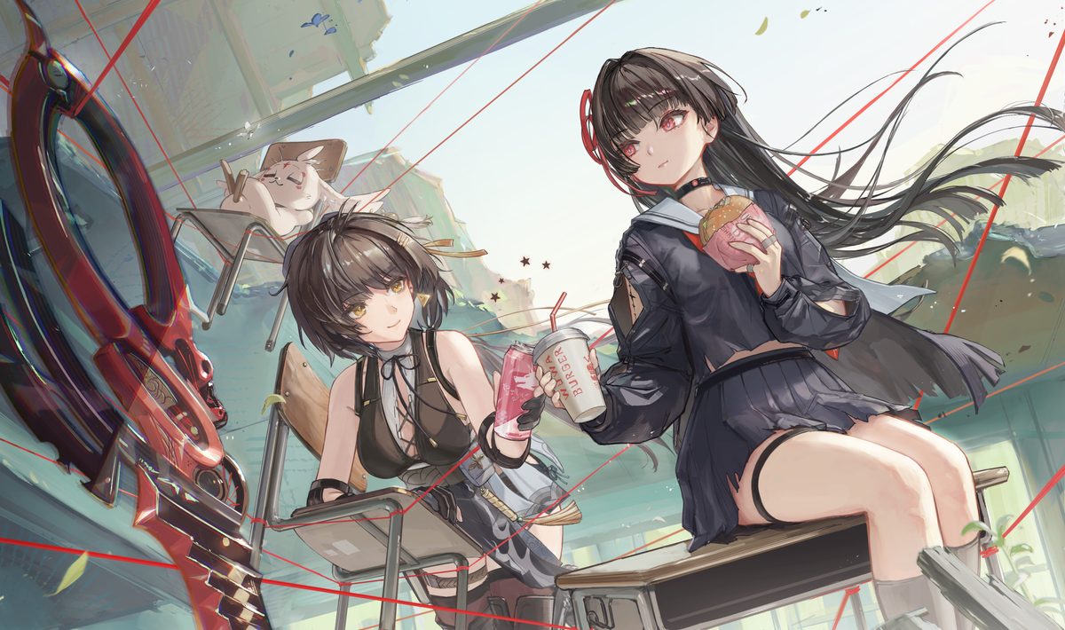 This is a pixiv picture whose title is 空中ジャンクフード会.