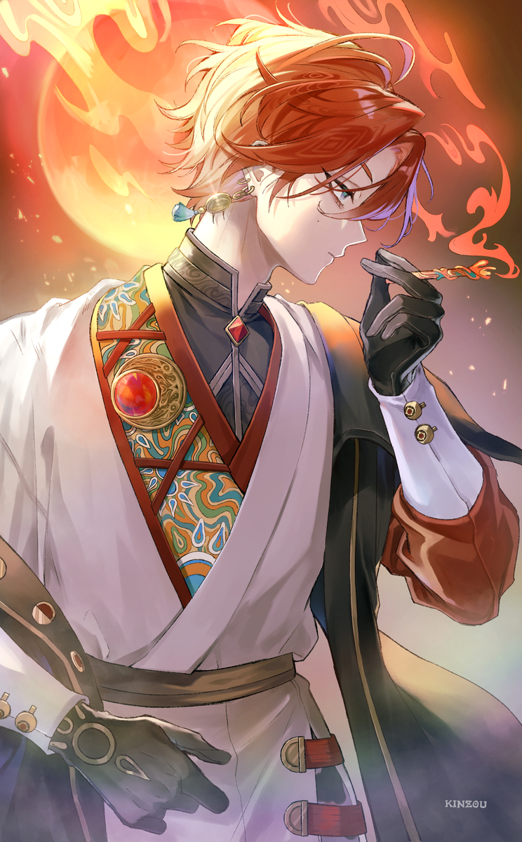 This is a pixiv picture whose title is 月と炎.