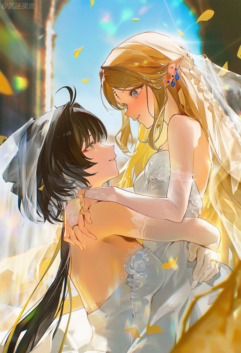 This is a pixiv picture whose title is 女漂X大小卡提（花嫁).