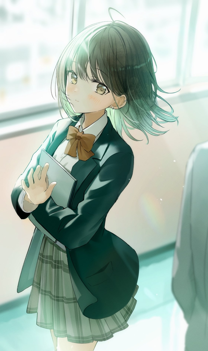 This is a pixiv picture whose title is 「廊下ですれ違う時、手を振ってくれる写真部の先輩」.