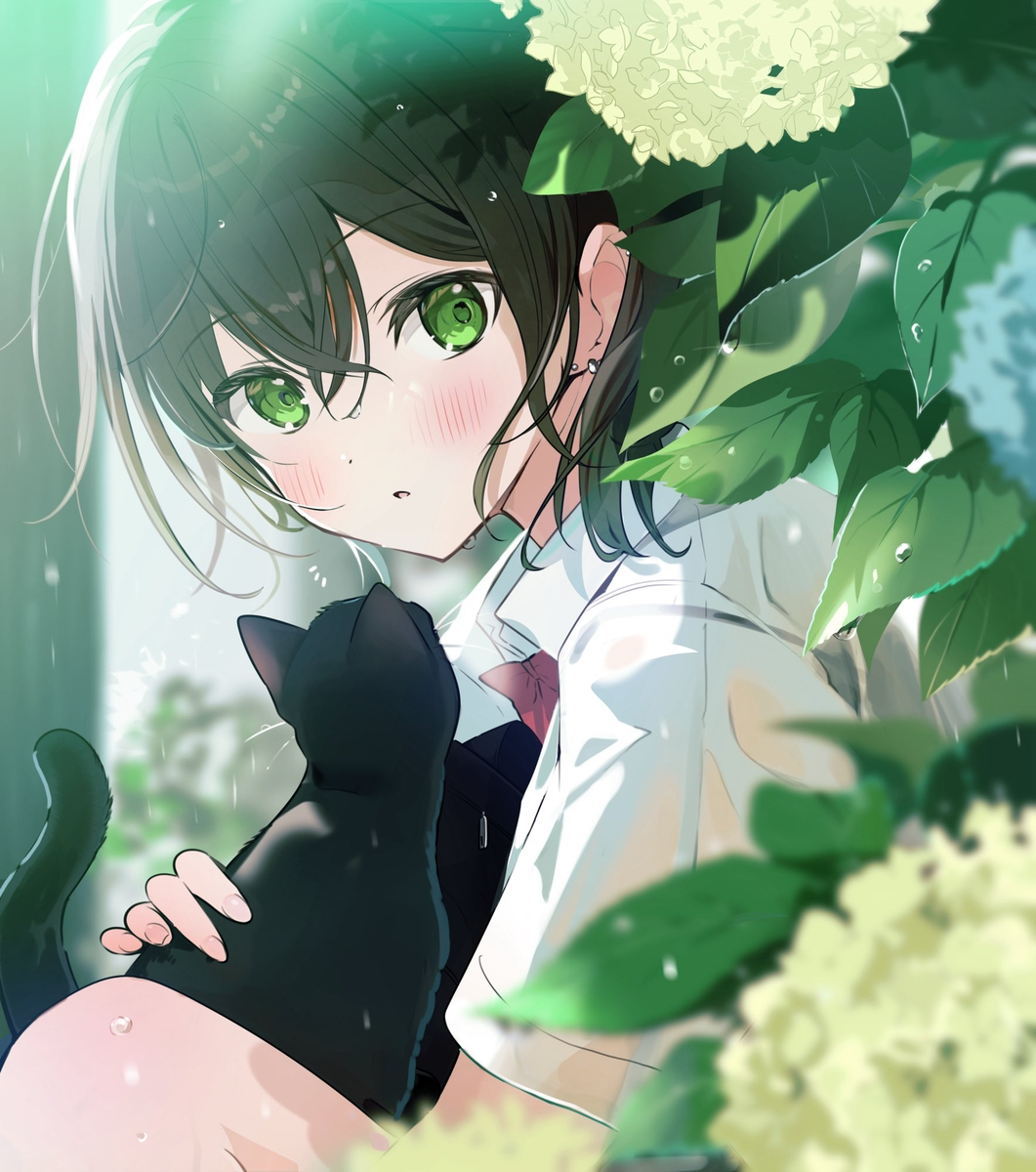 This is a pixiv picture whose title is 「急な雨に降られて。」.