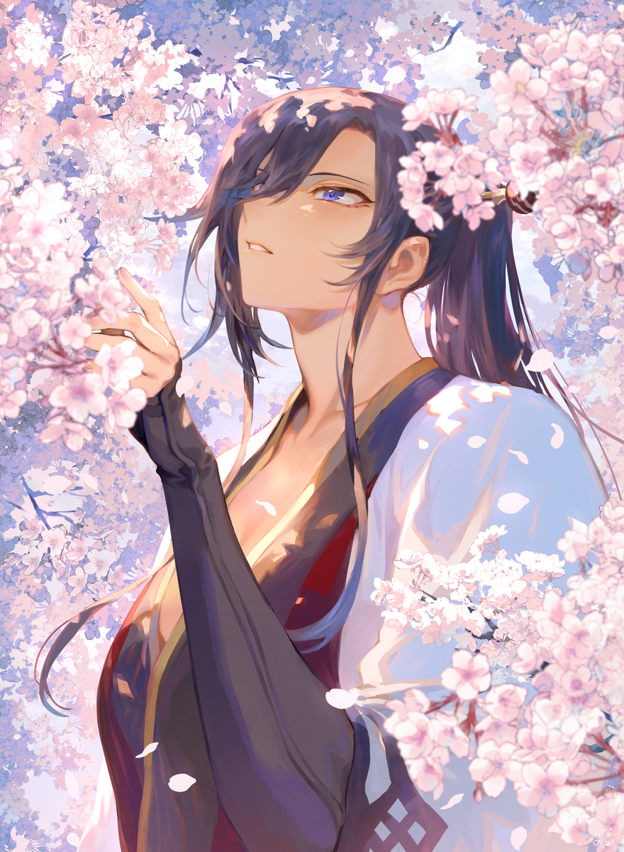 This is a pixiv picture whose title is 神楽と桜.