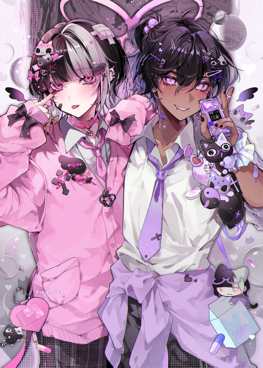 This is a pixiv picture whose title is 地雷♂×ギャル♂.