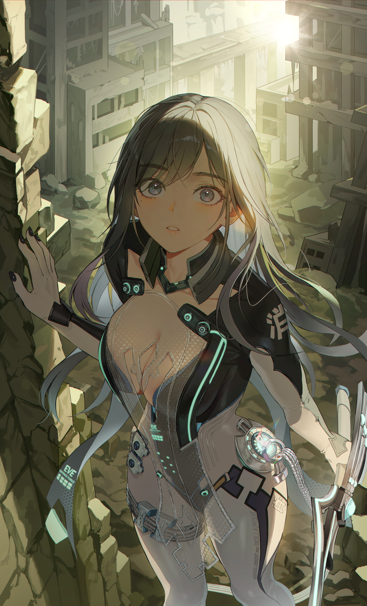 This is a pixiv picture whose title is 廃墟の大地、その上で.