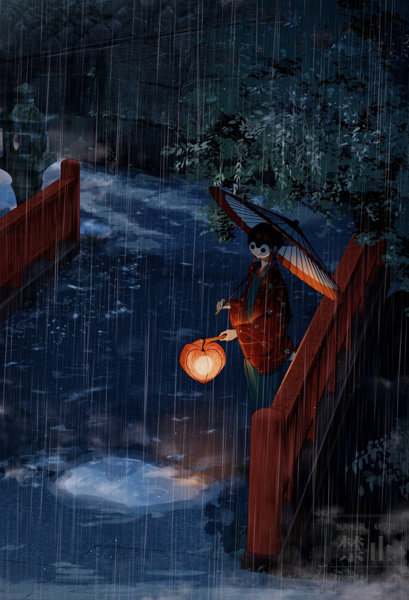 This is a pixiv picture whose title is 青葉雨.