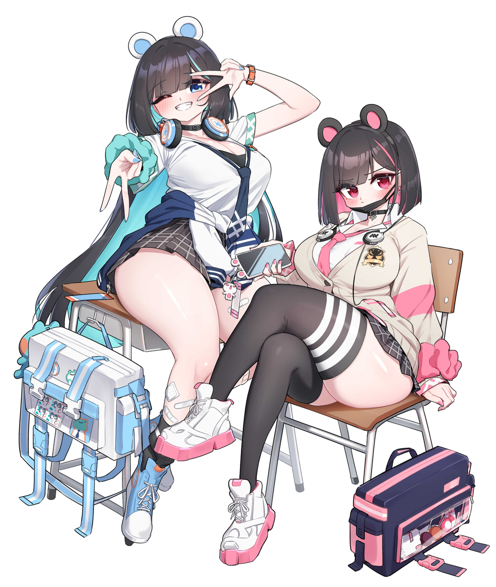 This is a pixiv picture whose title is 교복 데비&마를렌.