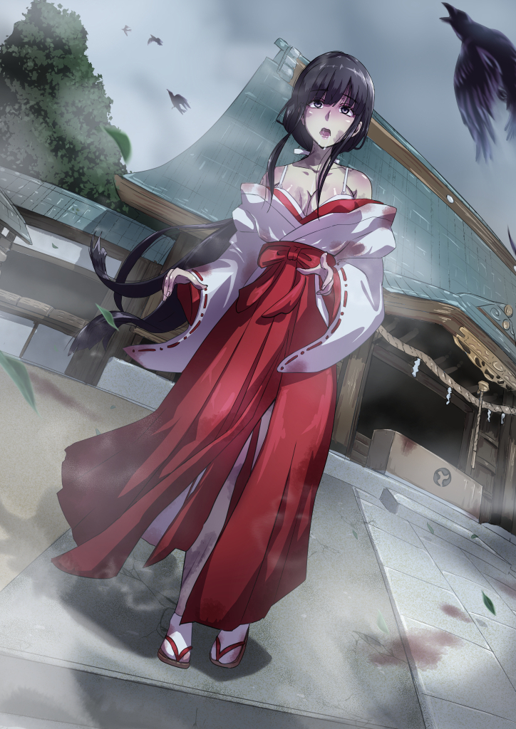 This is a pixiv picture whose title is 巫女ゾンビ娘.