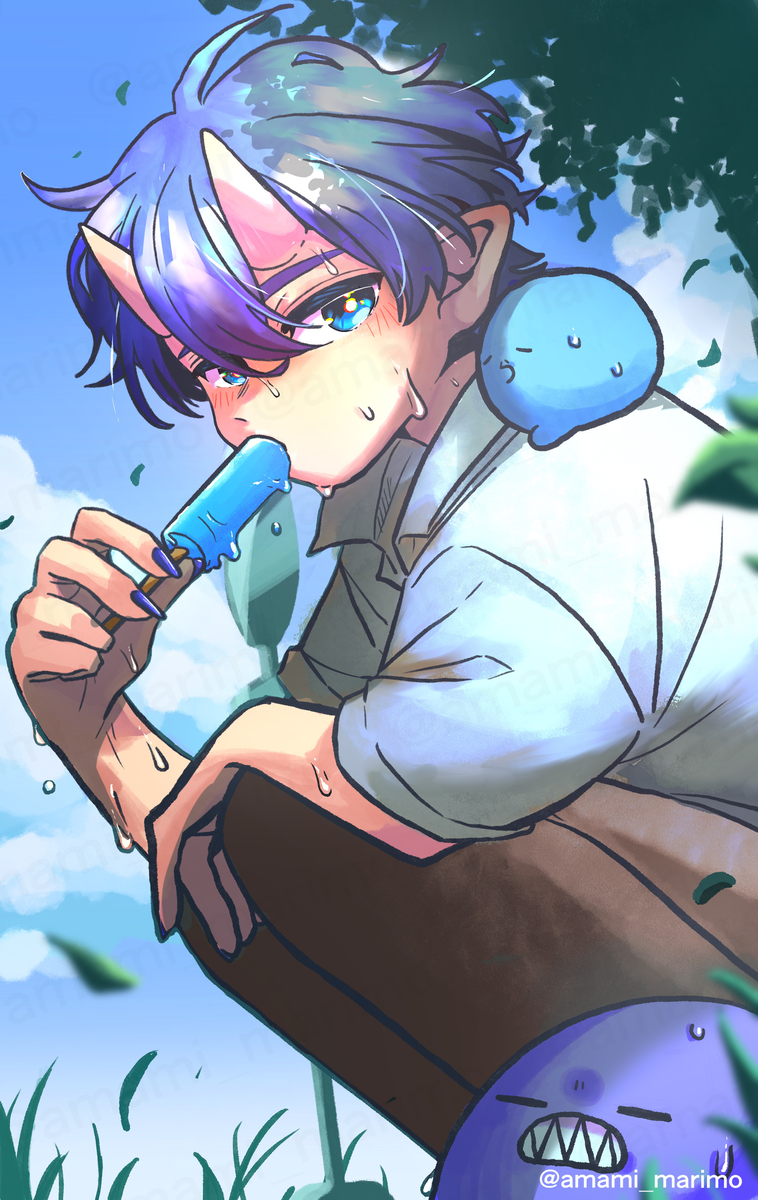 This is a pixiv picture whose title is 青い夏の日にアイスキャンディーを.