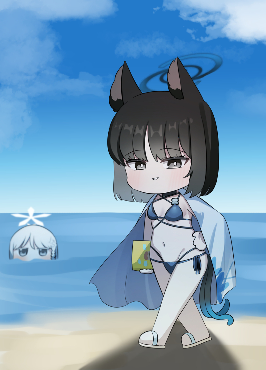 This is a pixiv picture whose title is 수영복 키쿄와 나구삼각.