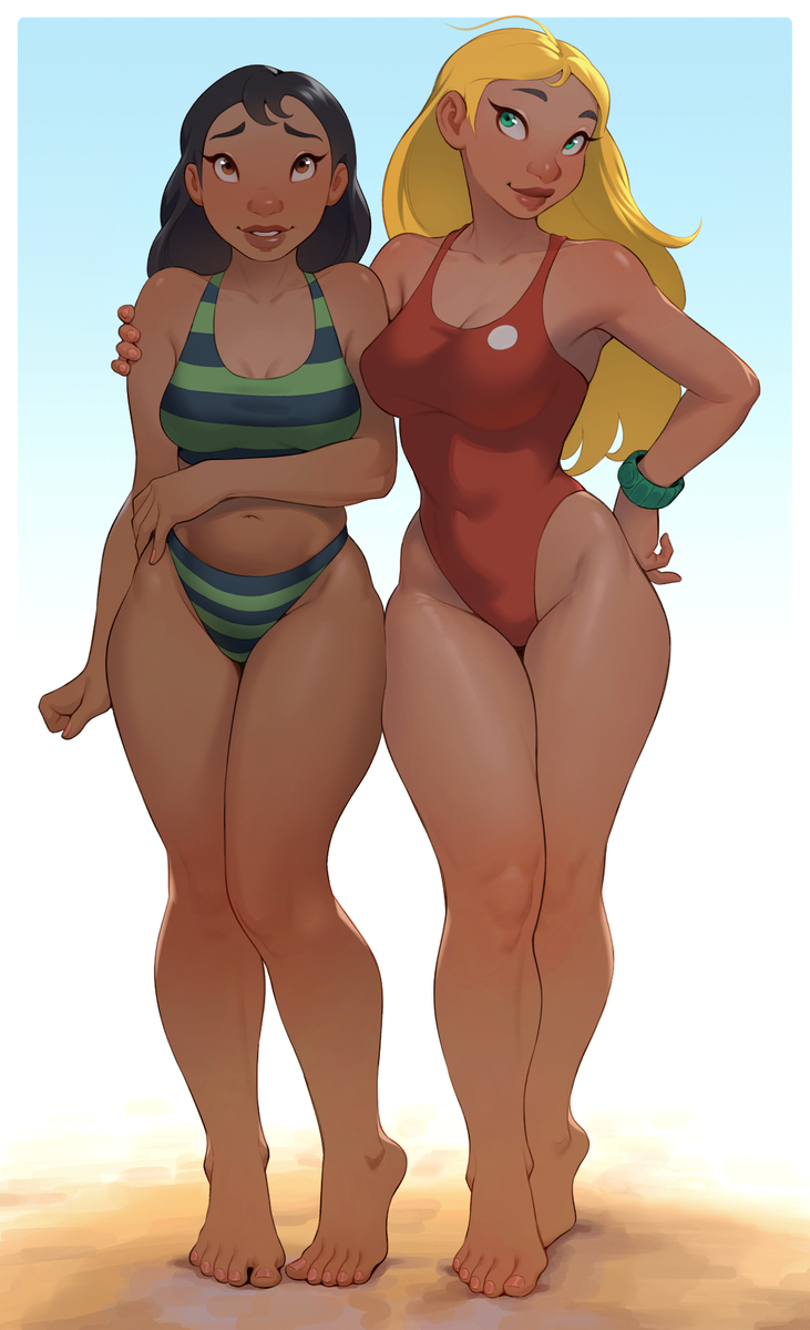 This is a pixiv picture whose title is Nani and lifeguard girl.