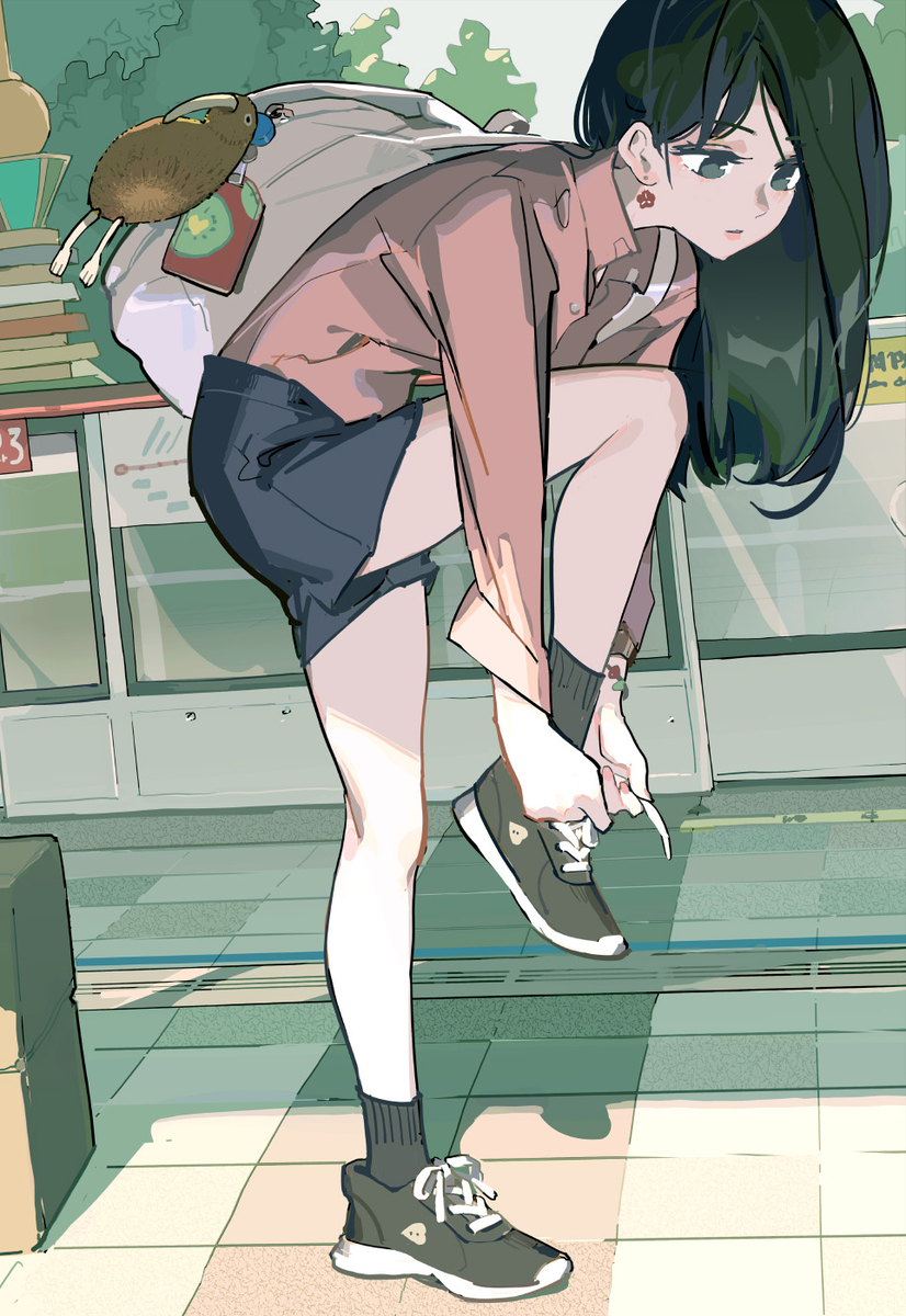 This is a pixiv picture whose title is 立綁鞋帶.