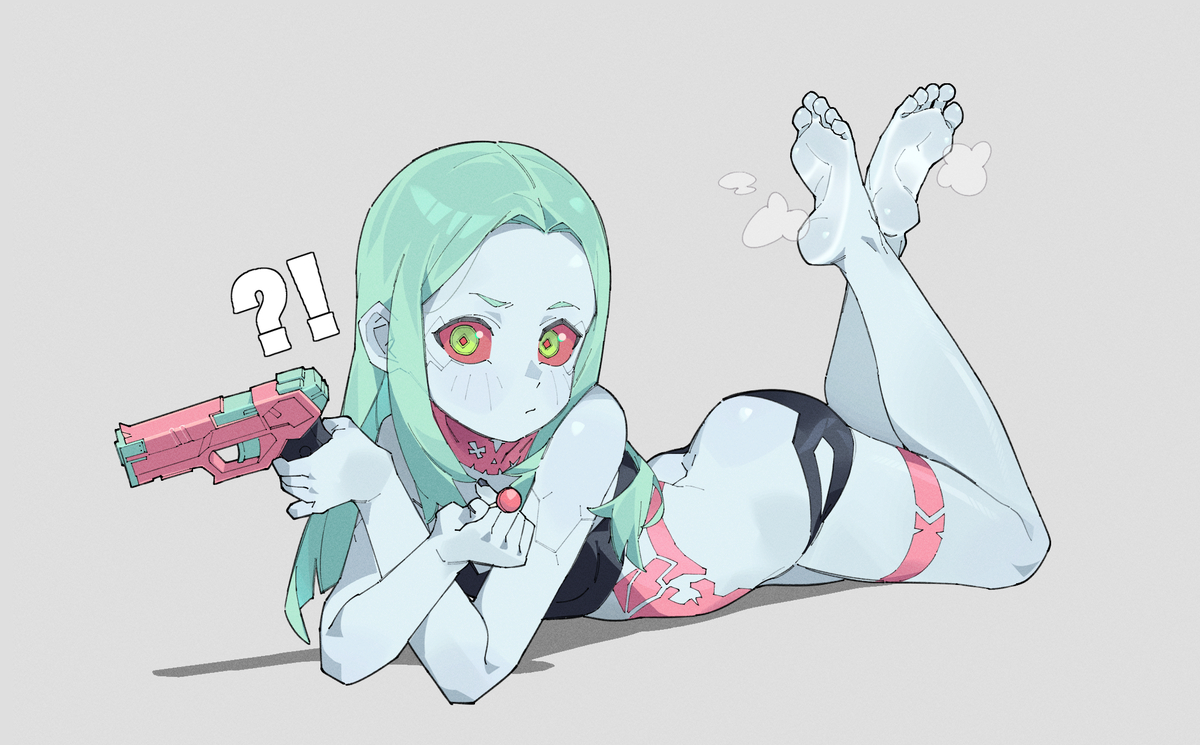This is a pixiv picture whose title is 🔫🤔🍭⚪️⚪️🦶.