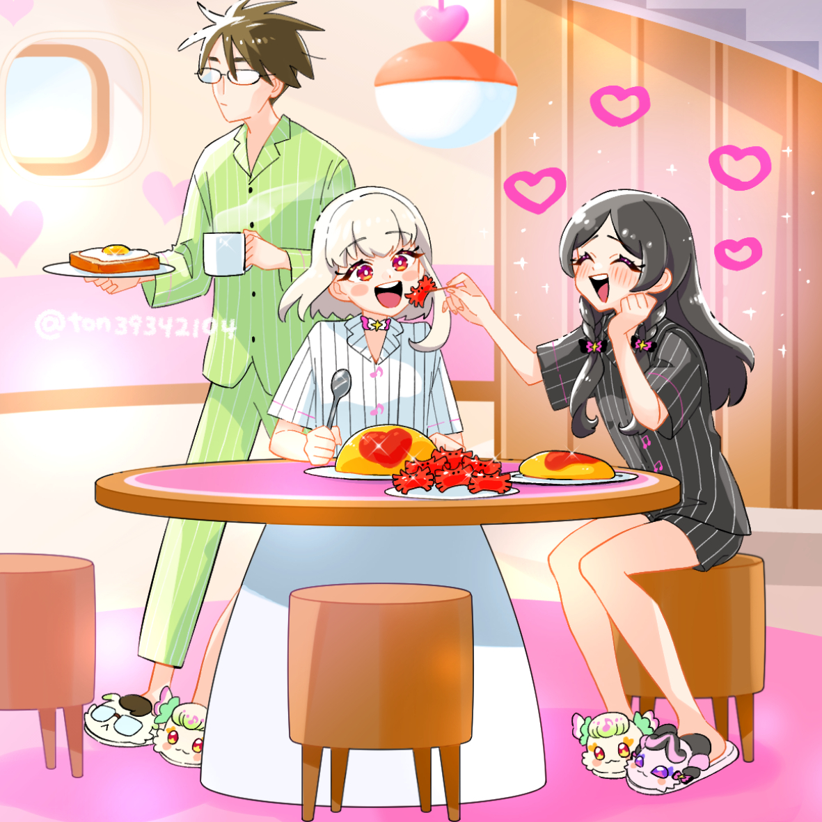 This is a pixiv picture whose title is 🖤🤍💚💖.