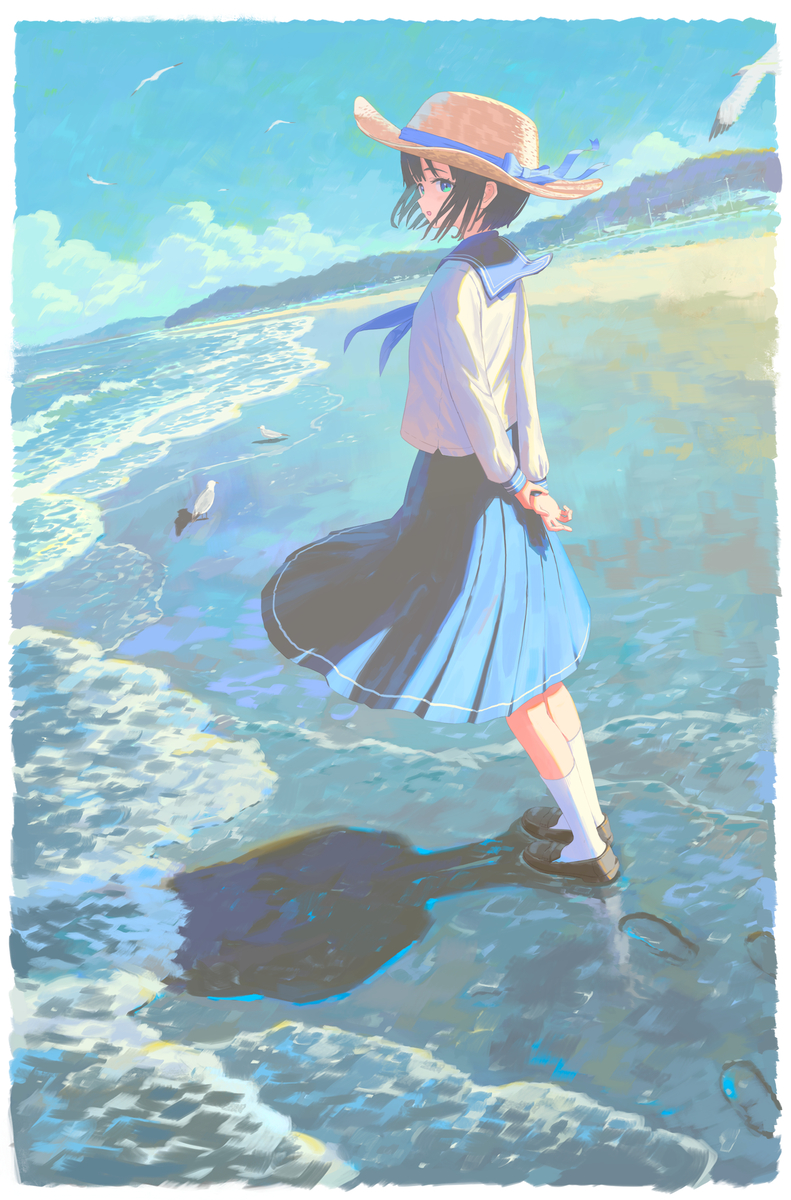 This is a pixiv picture whose title is 波打ち際.