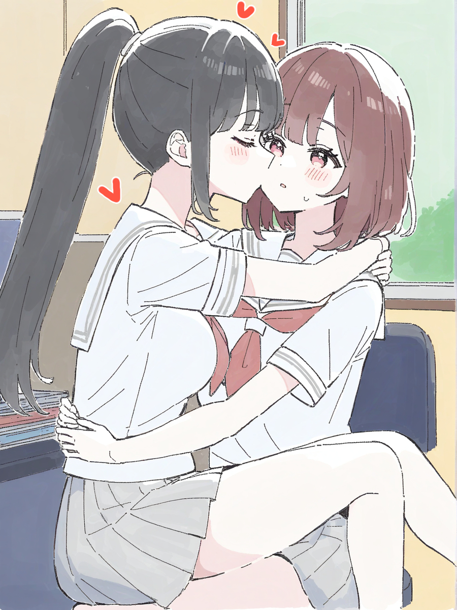 This is a pixiv picture whose title is 百合キス×３.