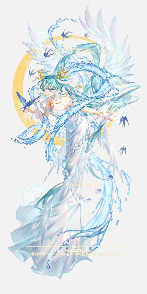 This is a pixiv picture whose title is 私がデザインした万物生ミクに新しい立ち絵を描きました.