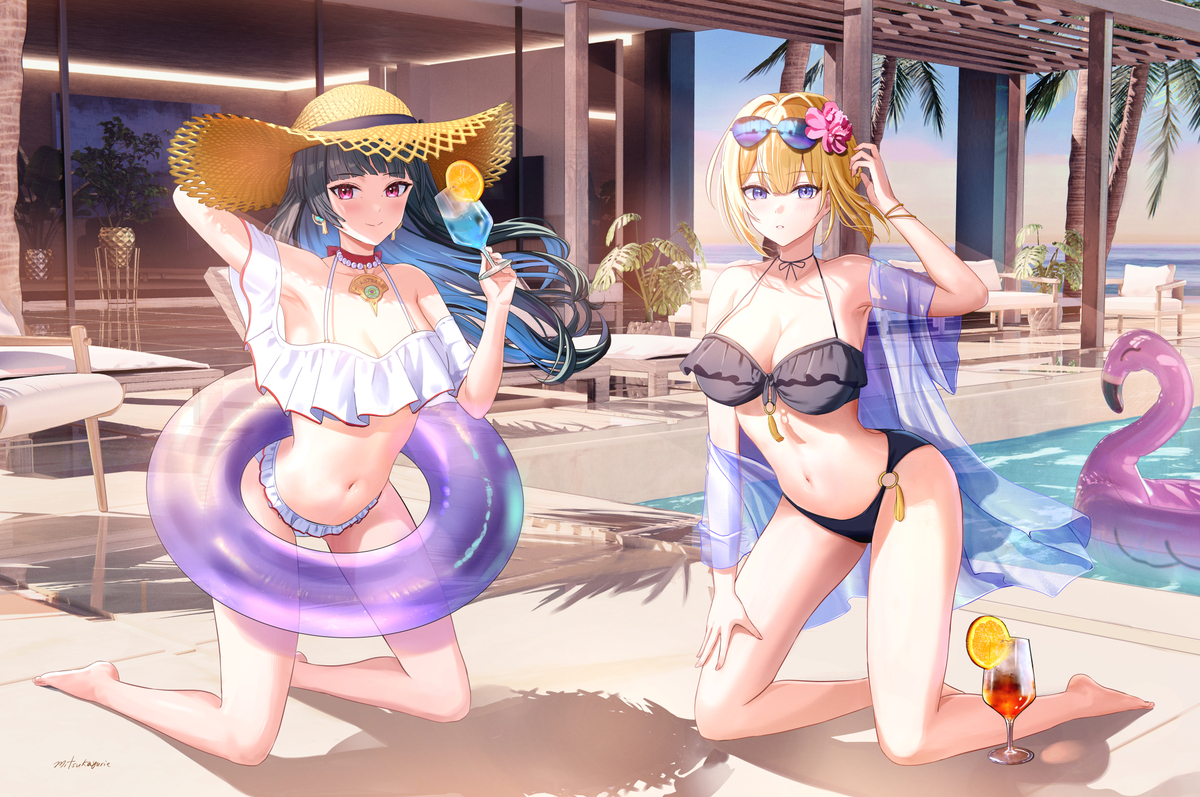 This is a pixiv picture whose title is アストラ＆イヴリン水着 / C106夏コミアクスタ.